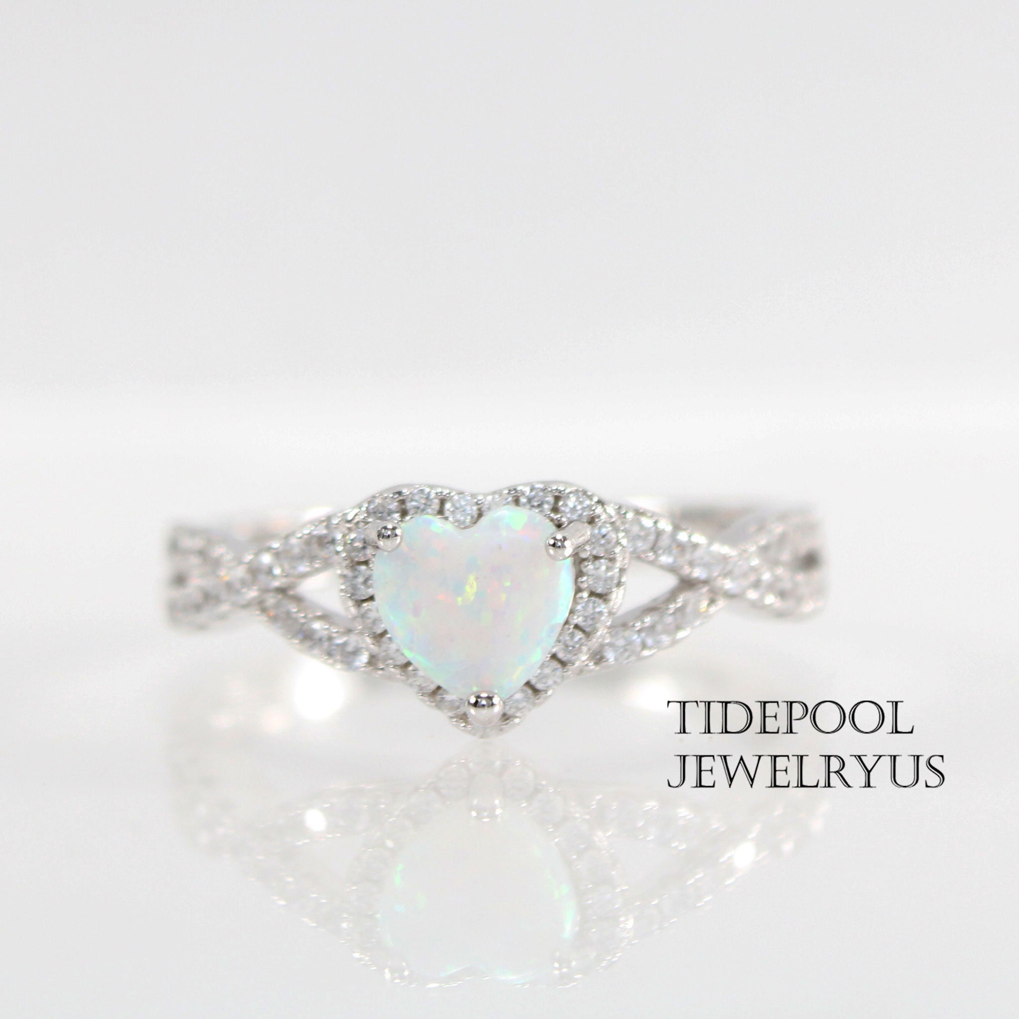 Sterling Silver Opal Heart Ring White Opal Love Ring Opal