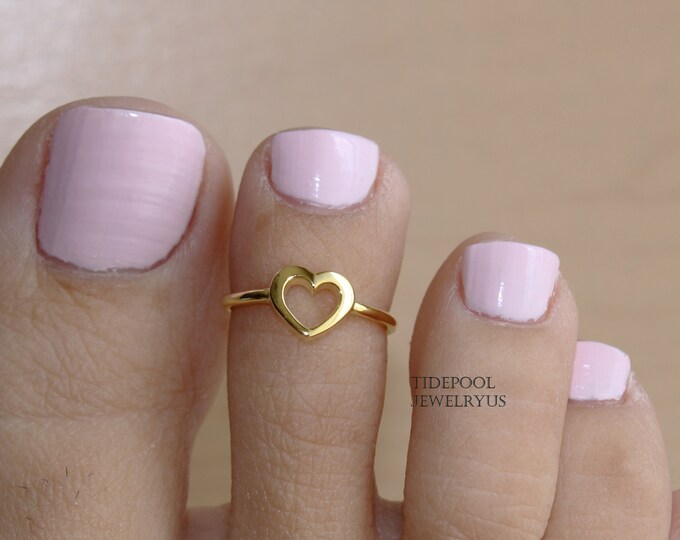 Adjustable Gold Plated Sterling Silver Heart Toe Ring, Open Heart Toe