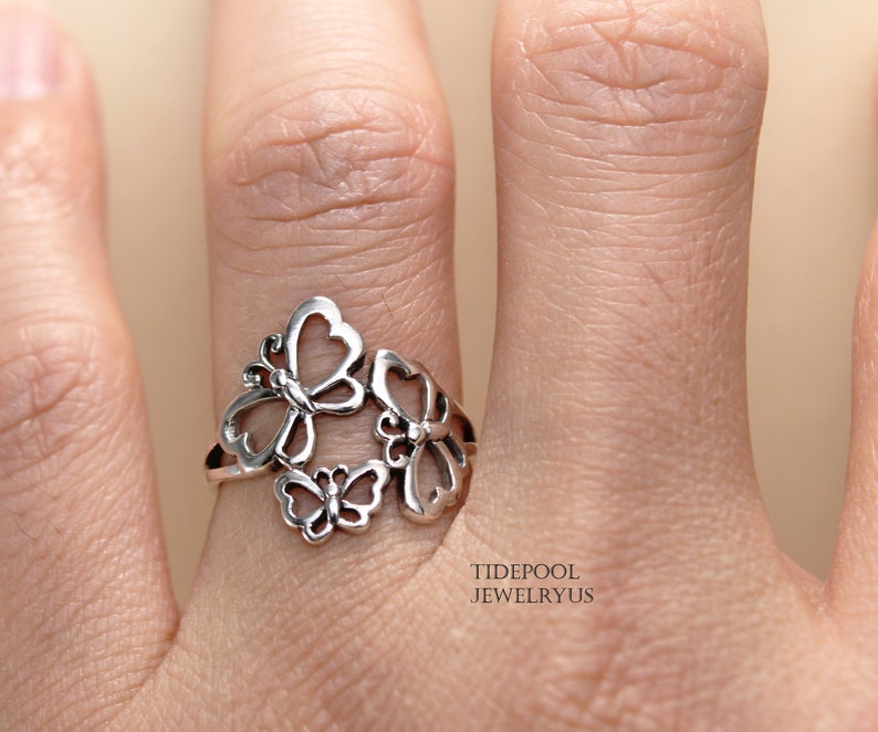 Sterling Silver Butterfly Ring statement ring Family butterfly Ring