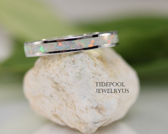 Eternity White Opal Band Sterling Silver Ring White Fire Opal Thumb Ring Opal Wedding Band Anniversary Ring Gift for Her mother