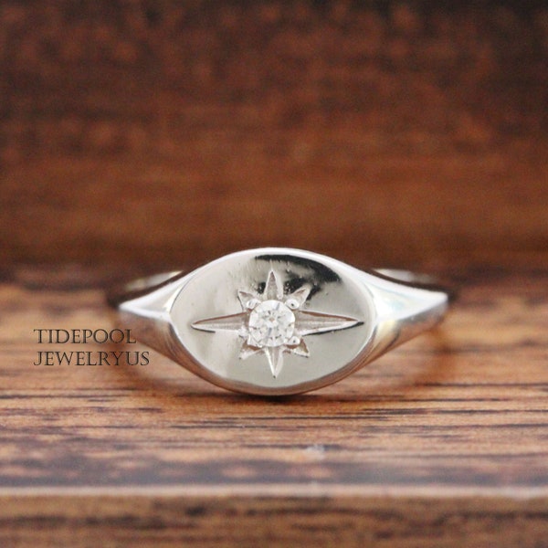 Sterling Silver Northern Star Signet ring, signet ring, classic ring, 925 Silver pinky Ring, Friendship Ring, Gift for her, mother