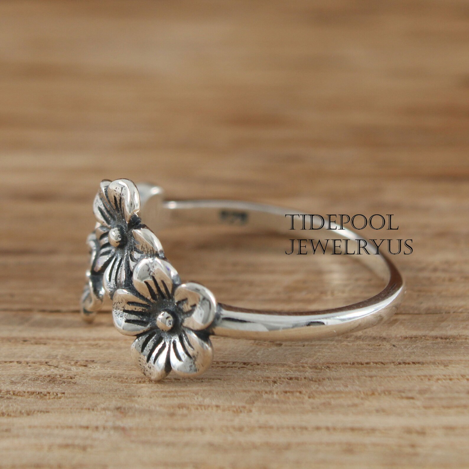 Sterling Silver Cherry Blossom Flower Ring Cluster Flower Etsy
