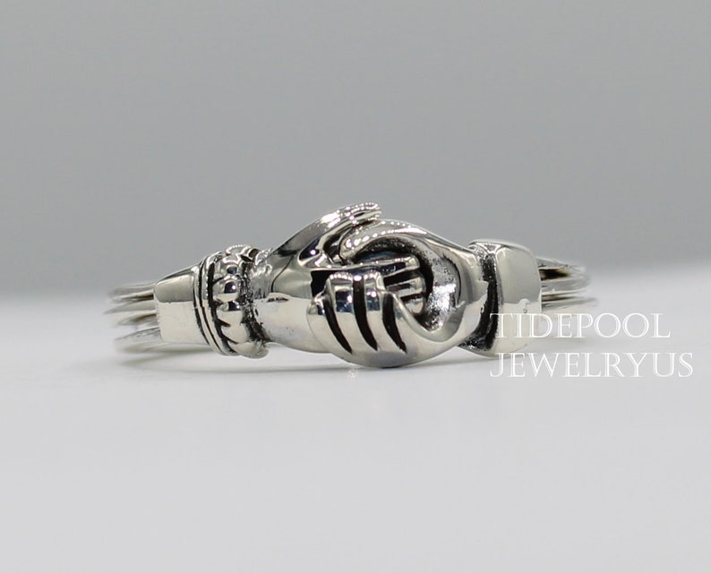 Romantic Gift for her Puzzle Ring Vintage Celtic Irish Open Hand Ring Friendship Mother Engagement ring Sterling Silver claddagh Ring