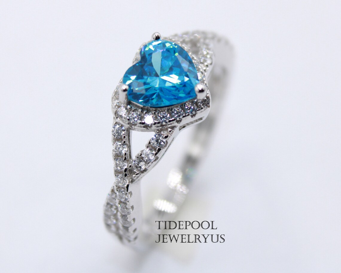 Sterling Silver Aquamarine Heart Ring. Elegant Promise Ring. Etsy