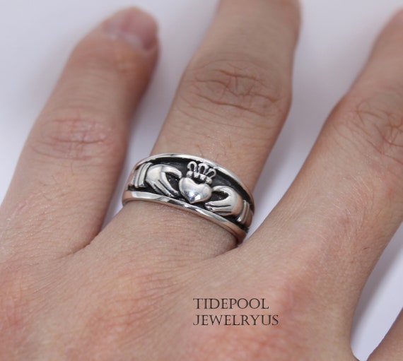 Vintage Claddagh Celtic Irish Ring, Sterling Silver Unisex