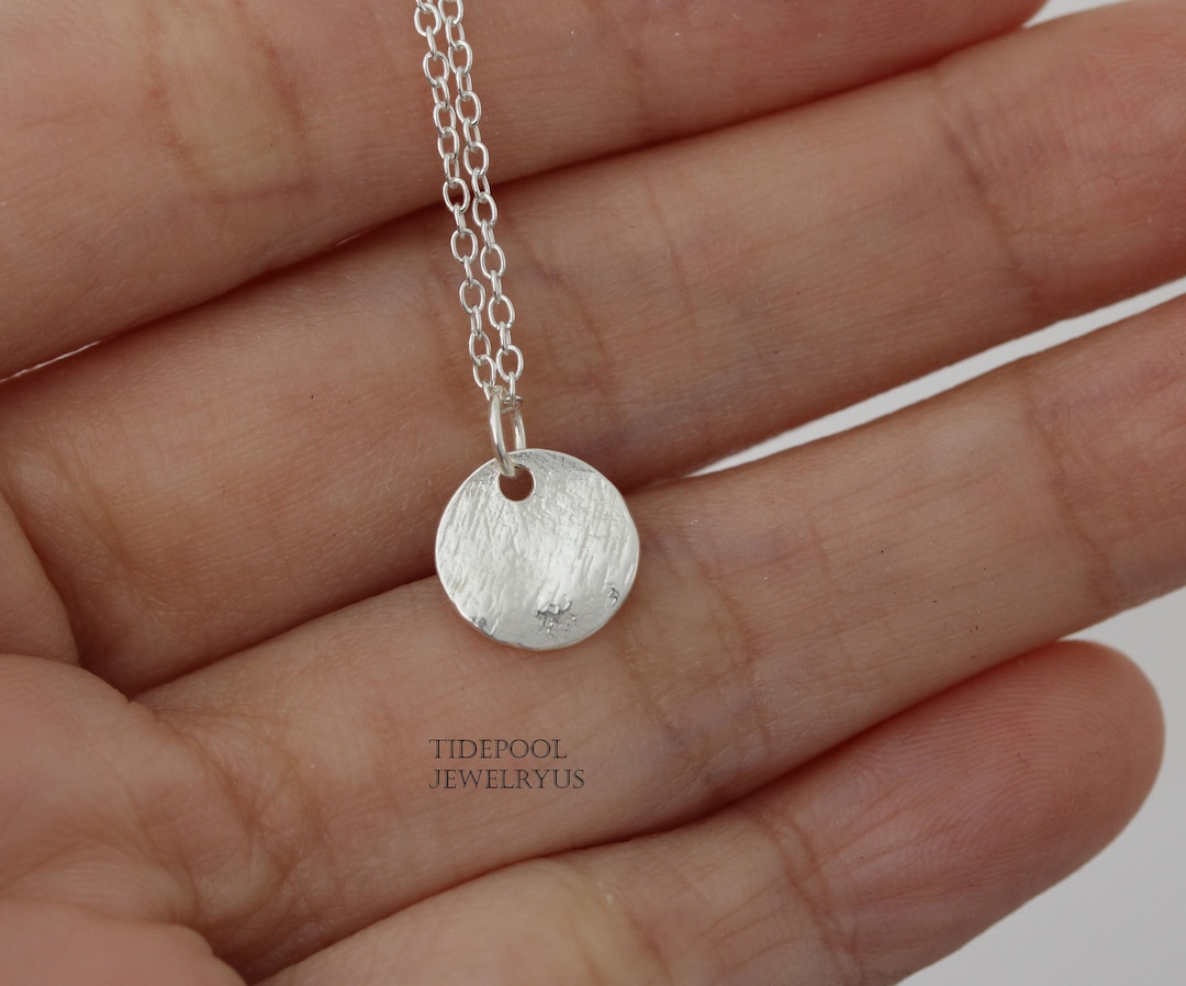 Sterling Silver Small Circle Pendant Necklace, Minimal Necklace Etsy