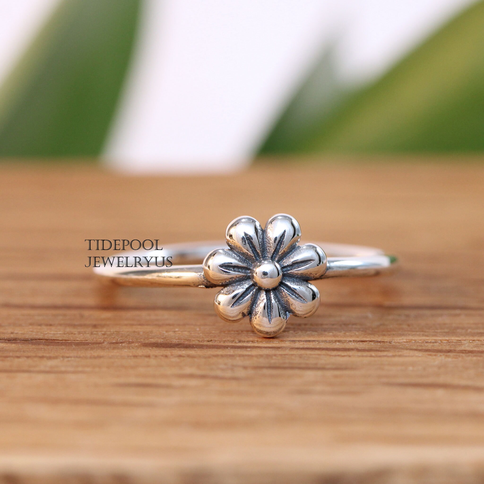 Dainty Daisy Ring, Short Stackable Sterling Silver Daisy Flower Ring