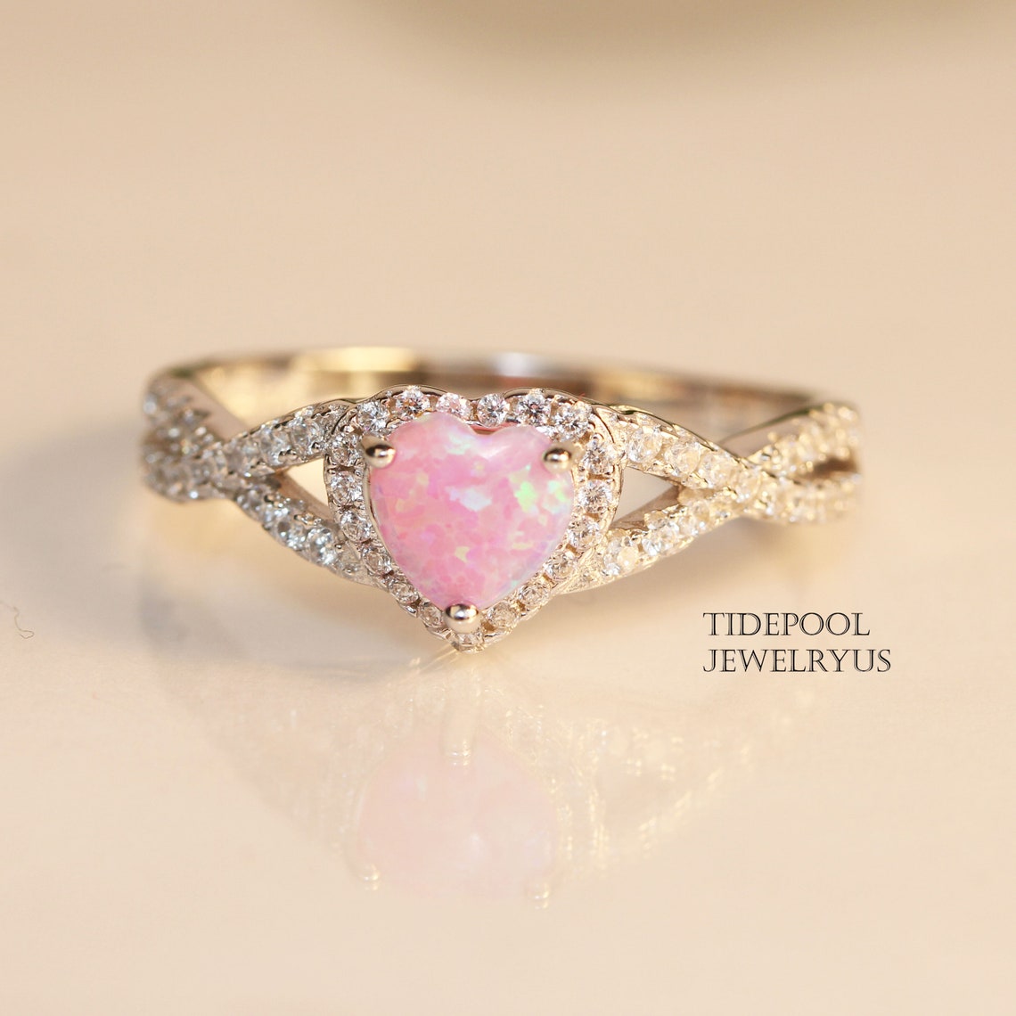 Sterling Silver Opal Heart Ring Pink Opal Love Ring Opal Etsy
