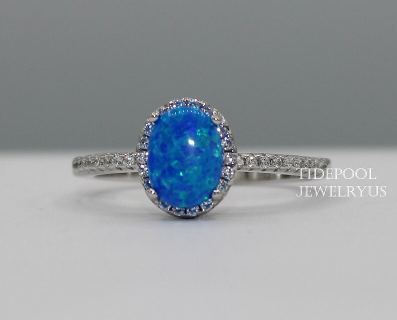 simple Engagement ring Sterling silver Blue Opal Bezel opal Round shaped Opal Solitaire ring 925 silver Promise ring Dainty opal Ring