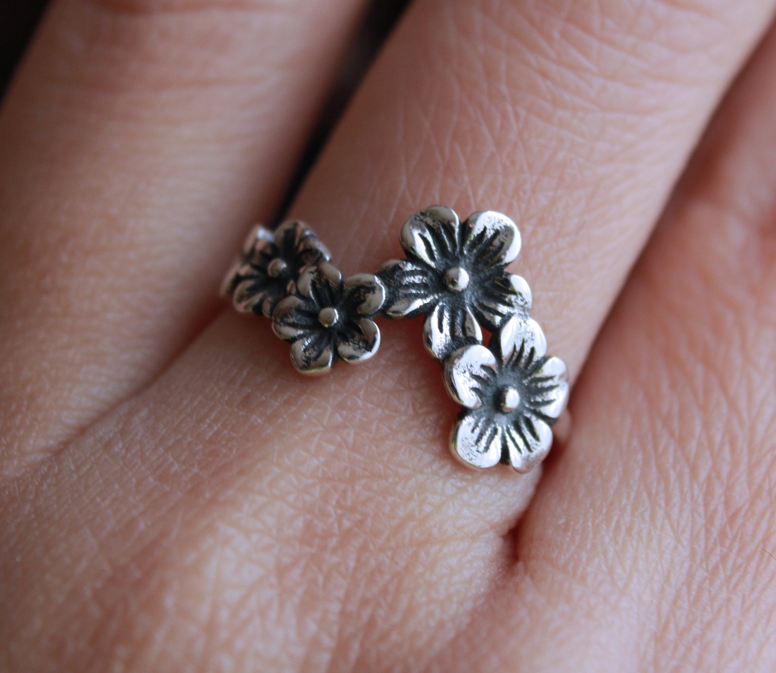 Sterling Silver Cherry Blossom Flower Ring Cluster Flower Etsy