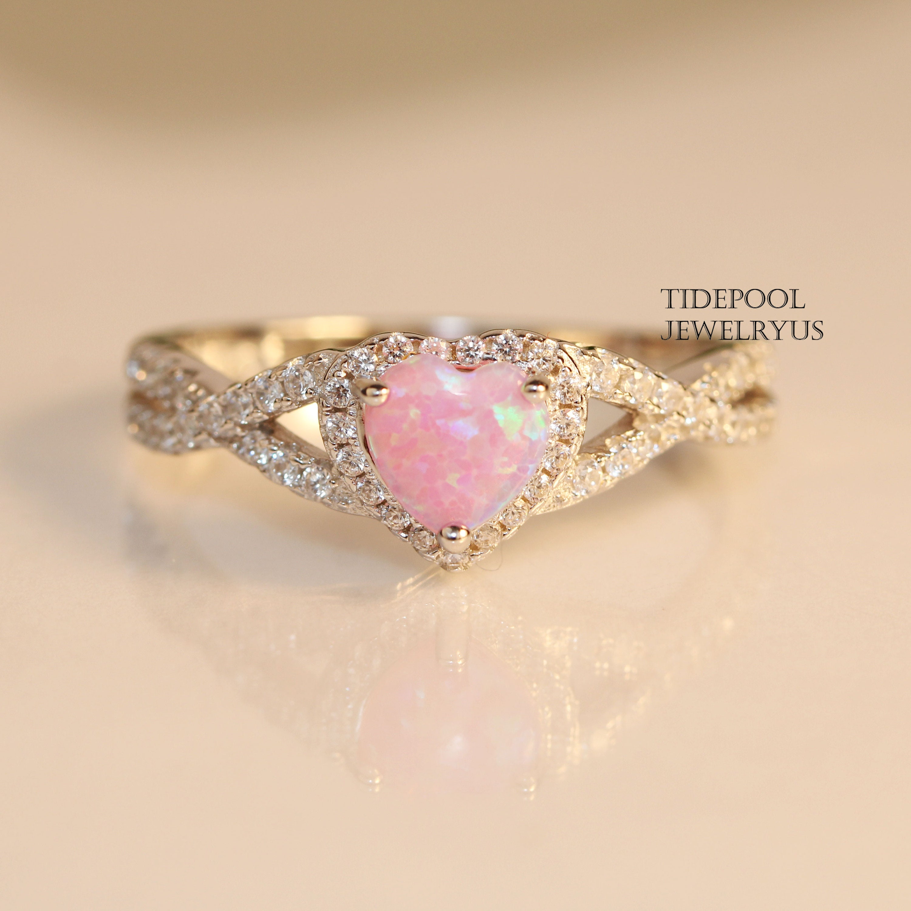 Sterling Silver Opal Heart Ring Pink Opal Love Ring Opal Etsy