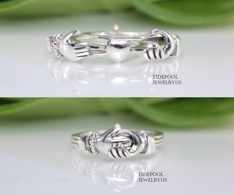 Romantic Gift for her Puzzle Ring Vintage Celtic Irish Open Hand Ring Friendship Mother Engagement ring Sterling Silver claddagh Ring