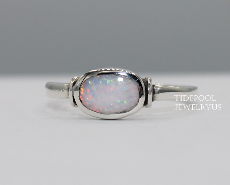 simple bezel opal ring Sterling Silver Promise Ring 925 Silver Ring turquoise ring Dainty Ring solitaire ring Oval shaped Opal ring