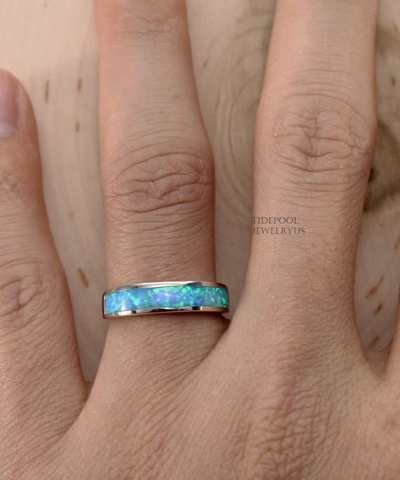 Opal band ring silver deals