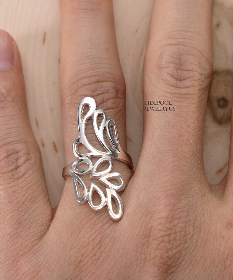 Leaf Wrap Ring Skeleton Leaf Long Shaped Ring Sterling Etsy