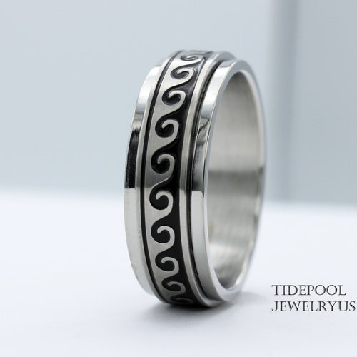 Stainless Steel Spinner Ring Band 8mm Black Enamel Hawaiian Etsy