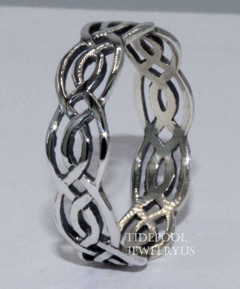 Sterling Silver Celtic Braid Ring - Woven Design Band For Men & Women (Sizes 4-11, 7mm Wide)