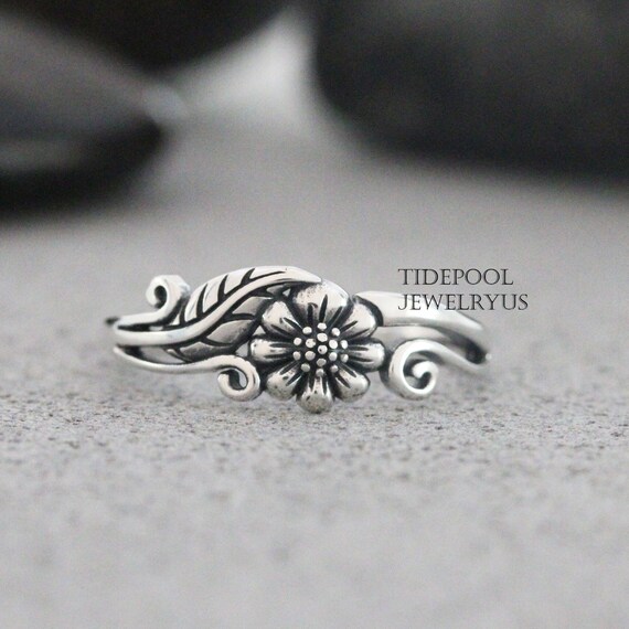 Sterling Silver Dainty Small Sunflower Ring Sunflower Ring Leaf