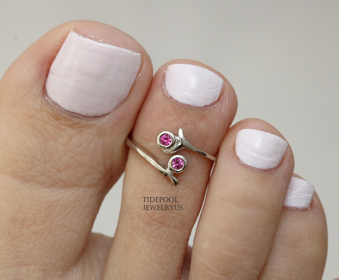 Adjustable Dainty Birthstones Sterling Silver Toe Ring - Etsy