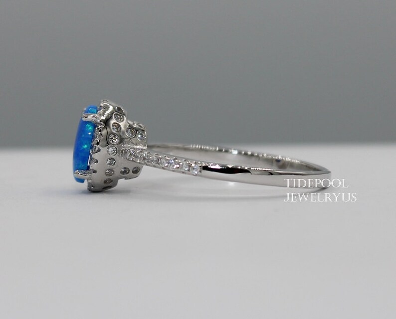 simple Engagement ring Sterling silver Blue Opal Bezel opal Round shaped Opal Solitaire ring 925 silver Promise ring Dainty opal Ring
