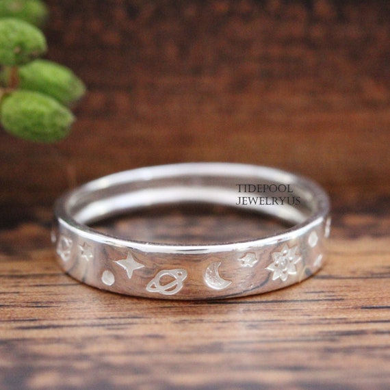 Moon and Star Ring Sterling Silver Crescent Moon Ring Love You