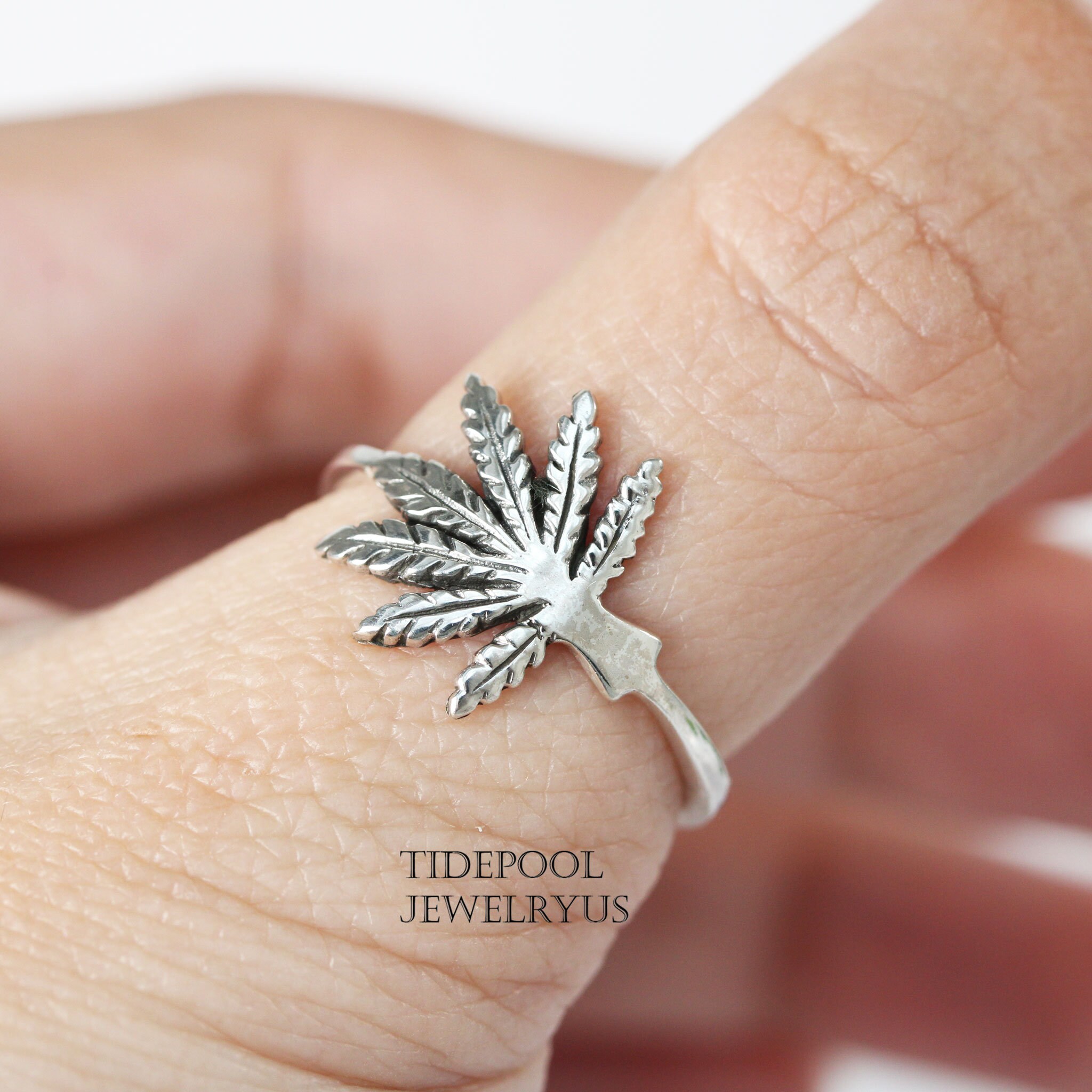 Sterling Silver Medium Marijuana Ring Cannabis Ring Weed Etsy