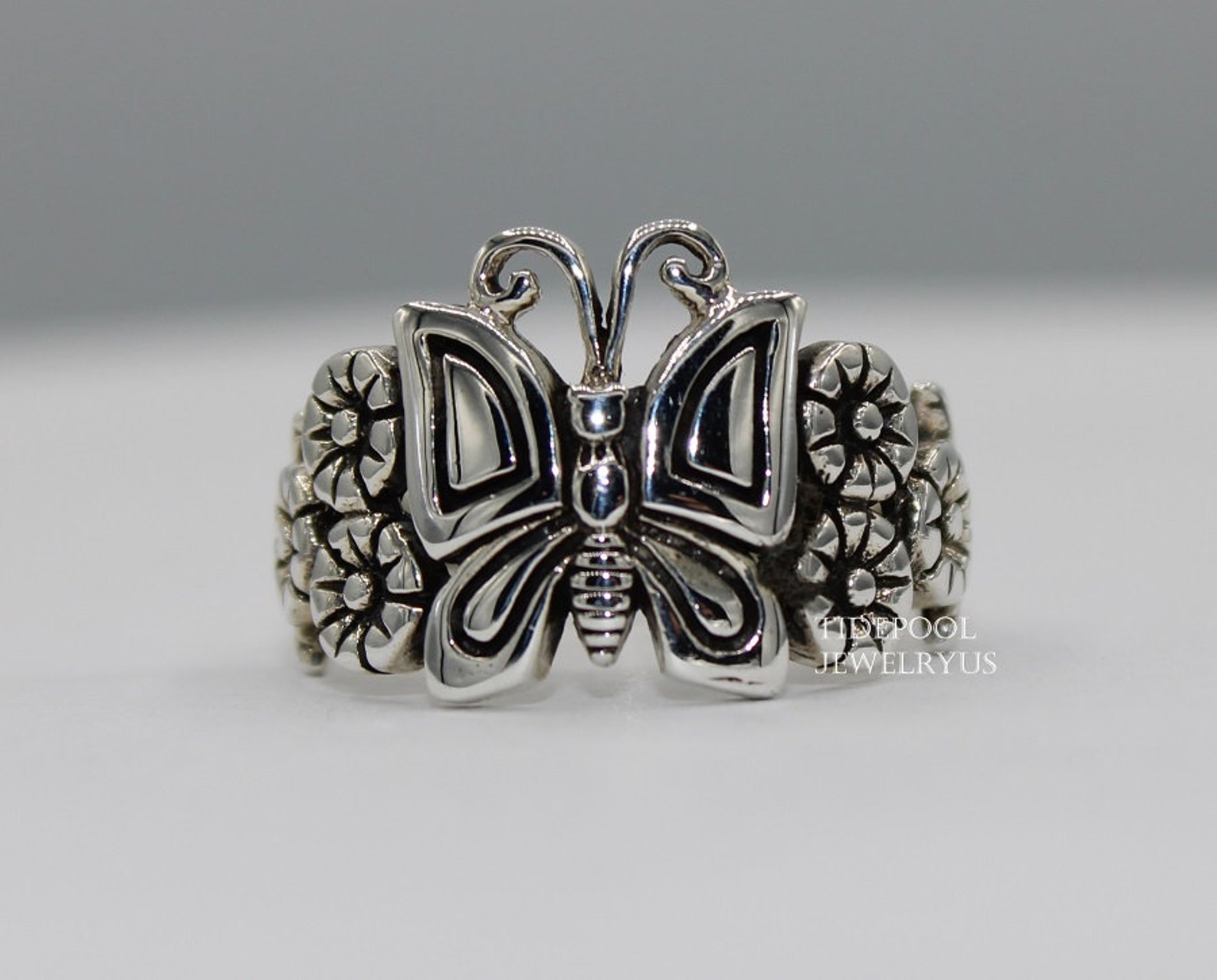 Vintage Butterfly Flower Ring Plumeria Ring Sterling Silver Etsy