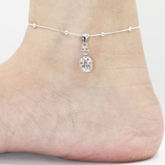 Sterling Silver Pineapple Anklet Satellite Chain Anklet Anklet