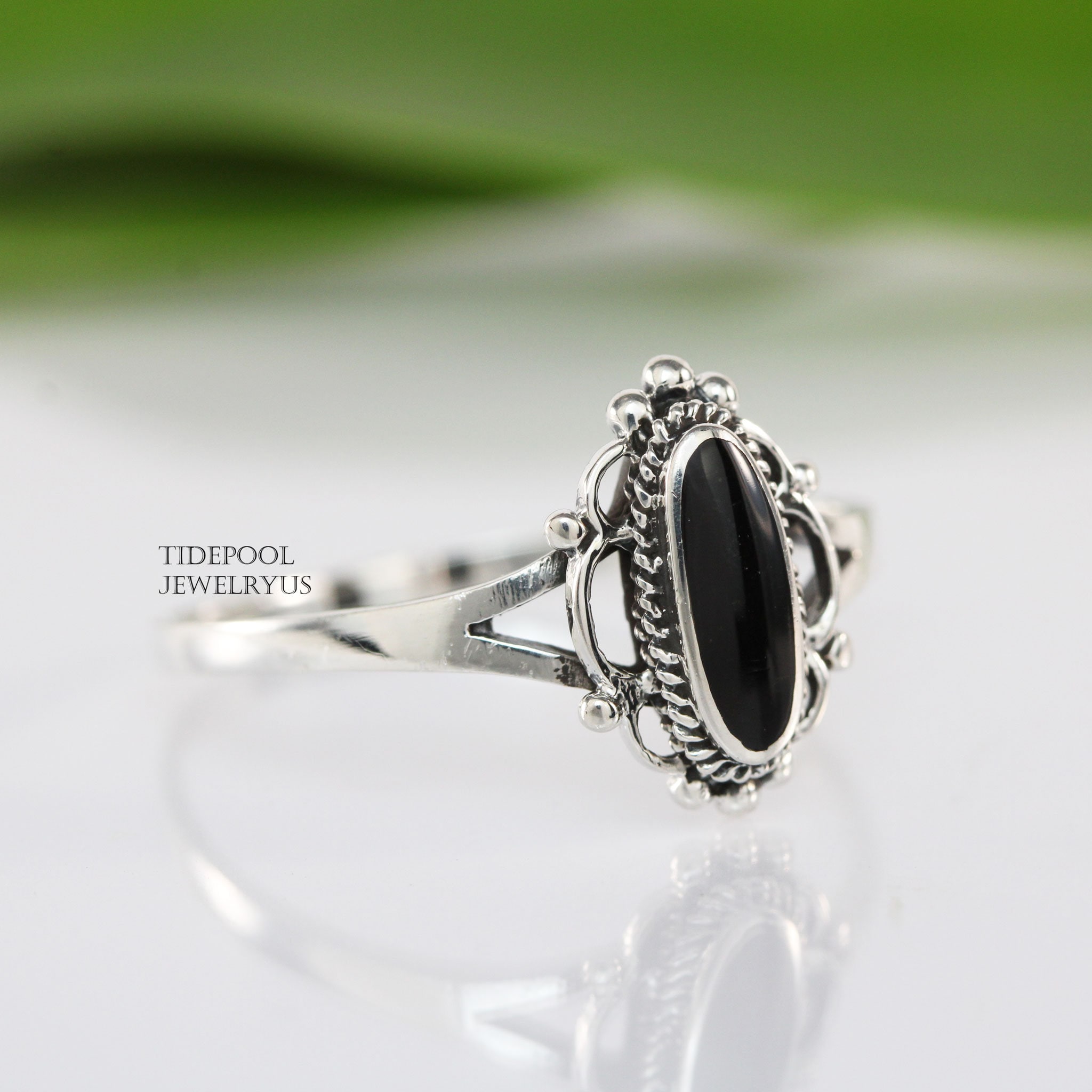 925 Sterling silber ring mit runde schwarzer onyx R000318 EMPRES 