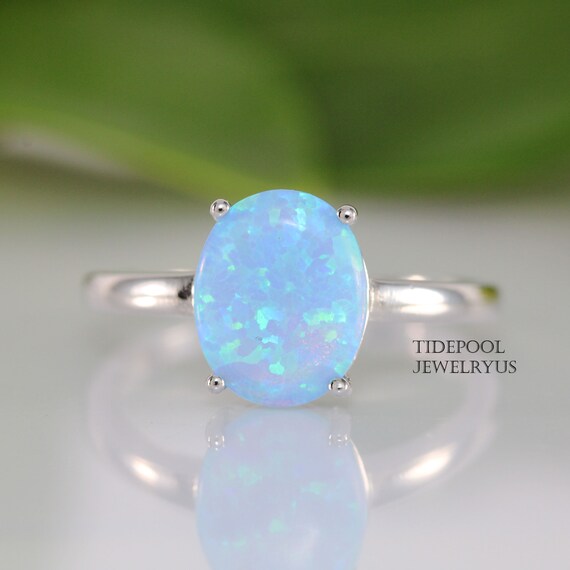 Sterling Silver Oval Shaped White Opal Ring Promise Ring Etsy