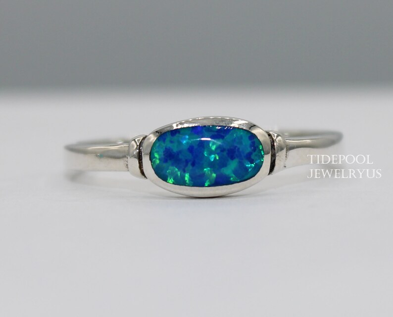 simple bezel opal ring Sterling Silver Promise Ring 925 Silver Ring turquoise ring Dainty Ring solitaire ring Oval shaped Opal ring