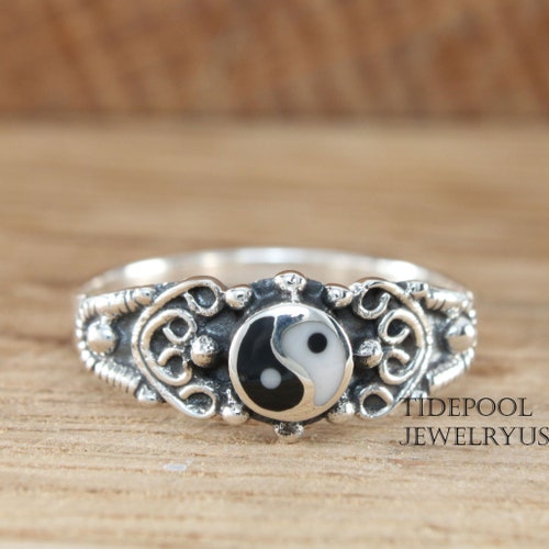 Filigree Sterling Silver Yin Yang Ring Etsy