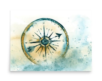 TEAL Inner Compass Giclée Art Print Watercolor Painting