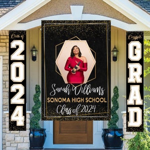 Graduation Banner 2024 Backdrop With Pictures Class of 2024 Gold Glitter and Silver for High School or College University