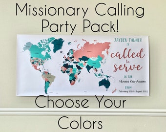 Missionary Map - Digital Download - Missionary Calling Party Pack - Called to Serve Map Banner - Personalized - Choose Colors
