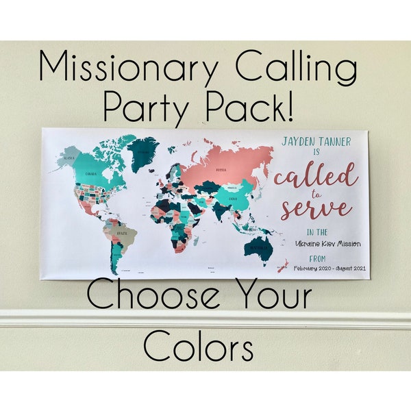 Missionary Map - Missionary Calling Party Pack - Called to Serve Map Banner - Personalized - Choose Colors