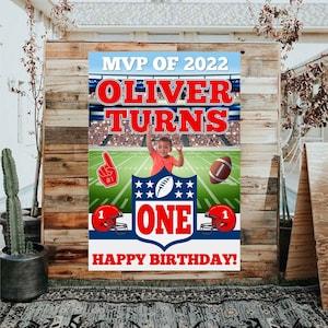 1st Birthday Football Banner 2nd Birthday Football Themed Party Decor - MVP of the Year With Photo
