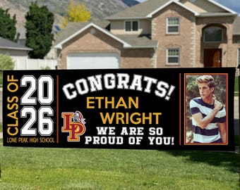 Personalized Graduation Banner, Class of 2026, Photo Banner, Congrats Grad, Custom High School Sign