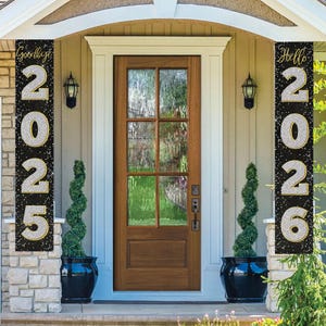 2026 New Year&#39;s Door Banner - Happy New Years Banner - New Year&#39;s Front Door Porch Decor Sign - Goodbye 2025 Hello 2026