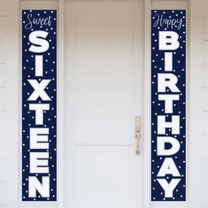 Birthday Banner Personalized for Front Door Navy Blue and Gold or ...