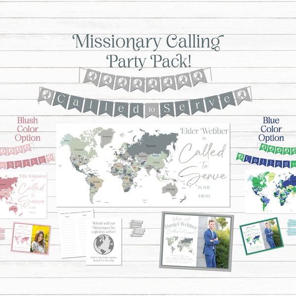 Missionary Map - Missionary Calling Party Pack - Called to Serve Map Banner - Personalized - Choose Colors