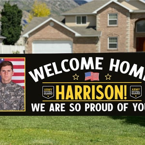 Military Welcome Home Banner - Army National Guard Boot Camp Welcome Home Military Sign - Customizable - With Photo