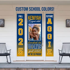 Graduation Banner Sign Poster Grad Banner Class of 2025,  Headed to University or College With Photo, Next Stop Portrait Style Front Door