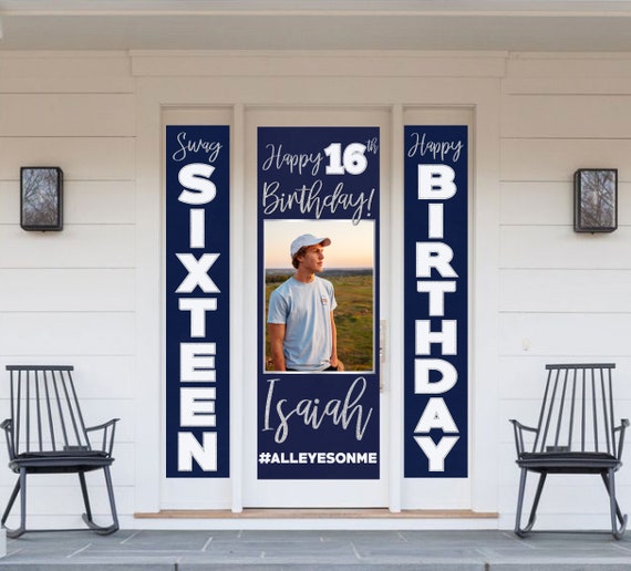 Birthday Banner Personalized for Front Door Navy Blue and Gold - Etsy