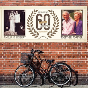 60th Anniversary Decorations or Gift for Parents - Custom Anniversary Banner - Vinyl Sign for Outdoor, Customize with Photos