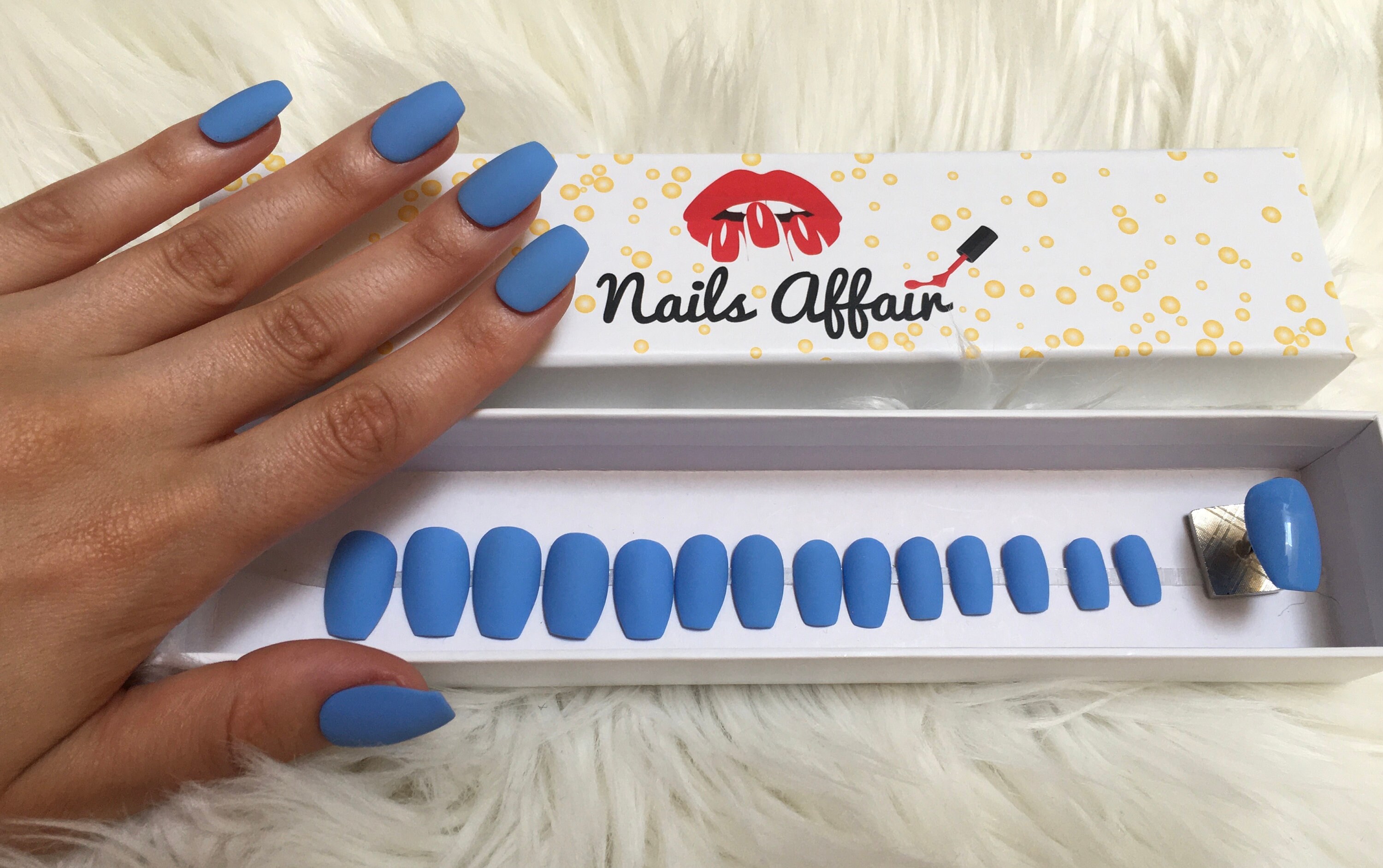 Blue Press On Nails Matte Blue Short Coffin Press On Etsy
