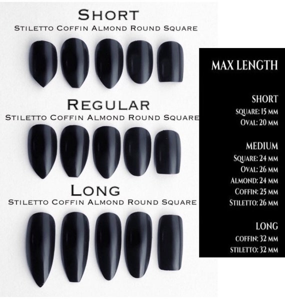 All Black Long Coffin Press on Nails reusable Gel Press on Set of
