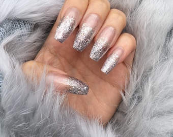 Holo Glitter Ombre Press On Nails All sizes/Long Coffin/Almond/Square/Stiletto/ Set of 20 Gel Nails