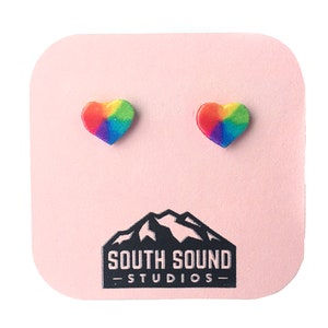 Rainbow Heart Watercolor Stud Earrings