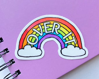 Rainbow "Over It" Watercolor Vinyl Sticker